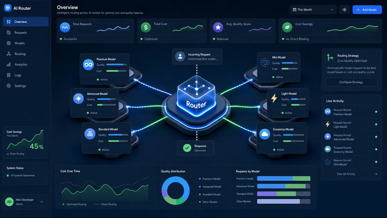 Cost-efficient AI model routing dashboard