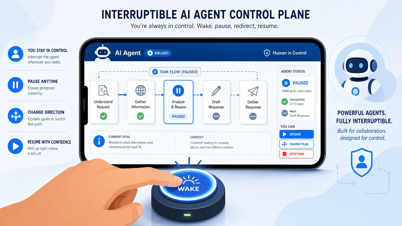 Interruptible AI agent control plane