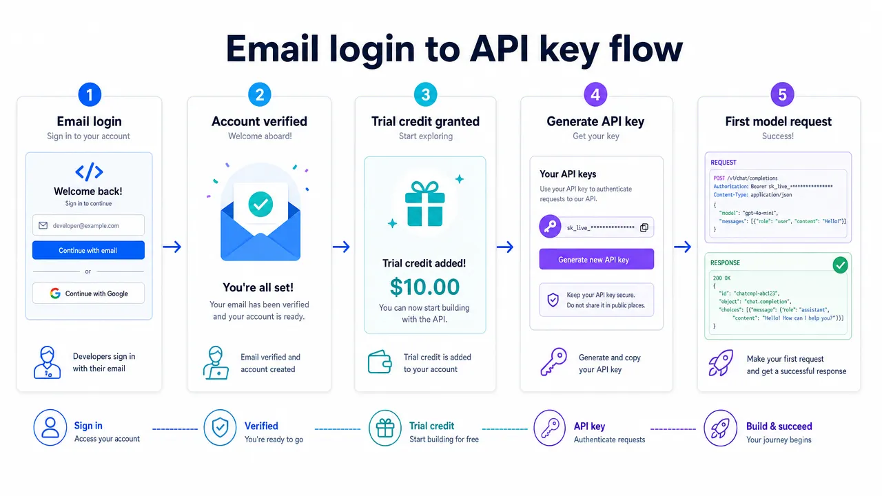 Email login to API key flow