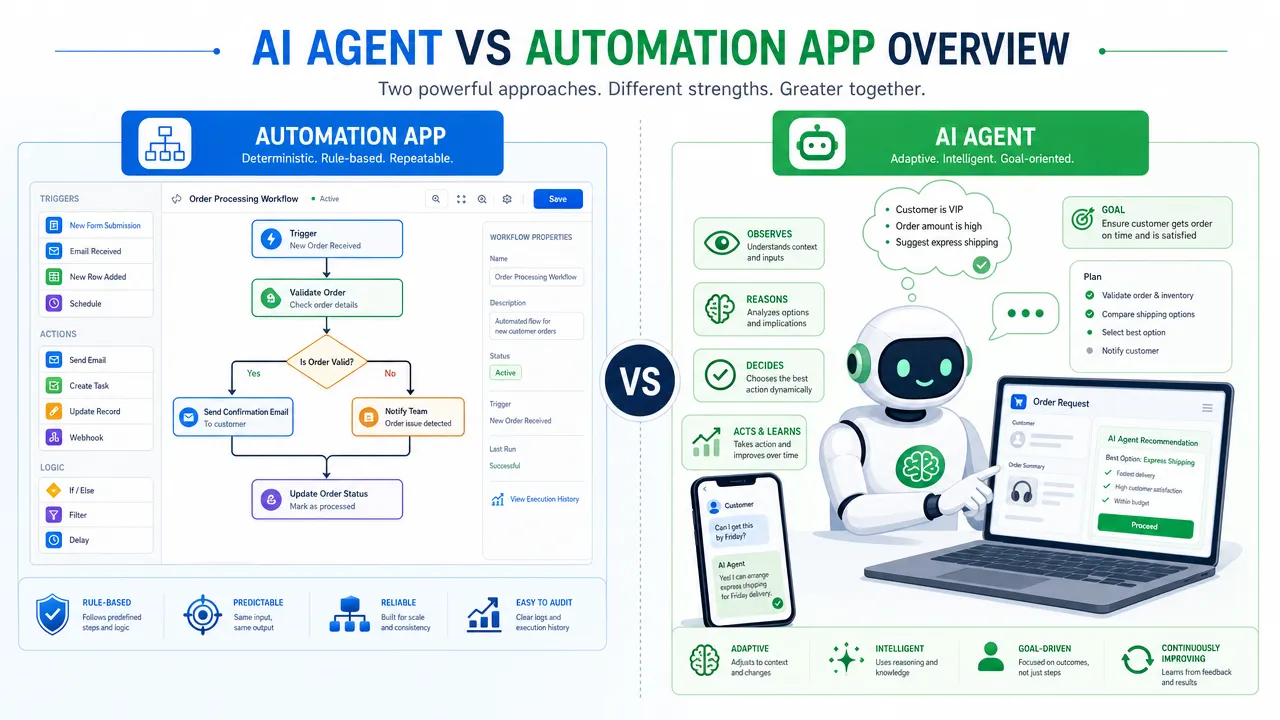 AI agent vs automation app overview