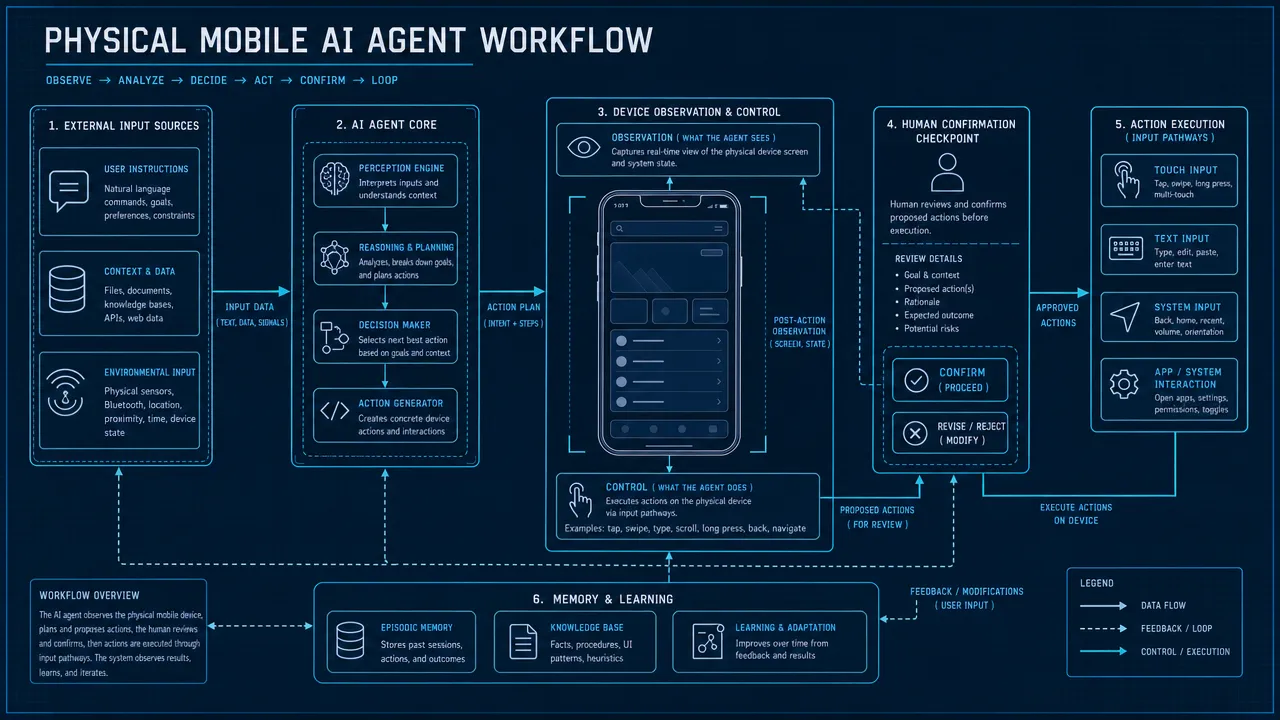 Physical mobile AI agent workflow