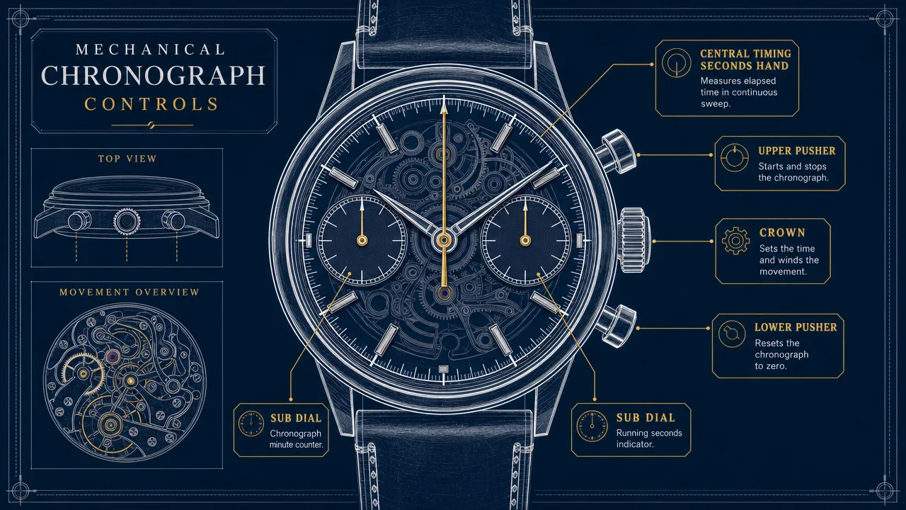 Mechanical chronograph controls