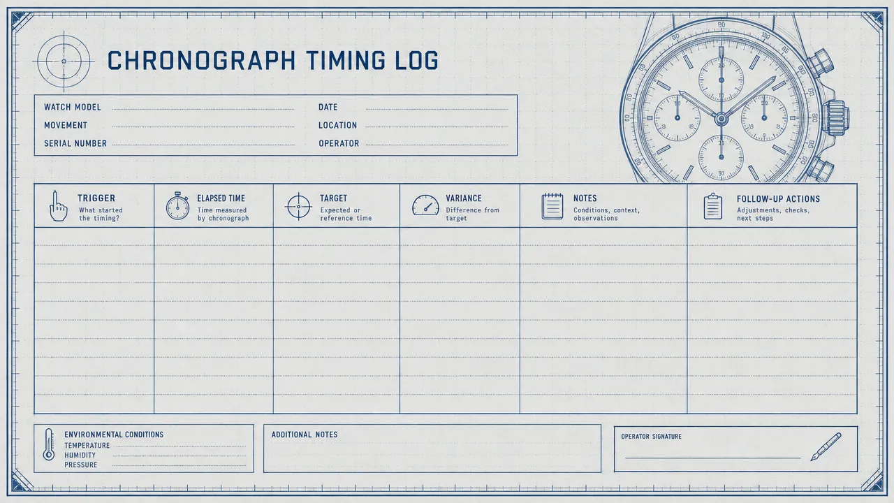 Timing log template for a chronograph watch