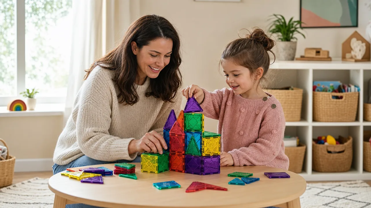 Preschool magnetic tile play