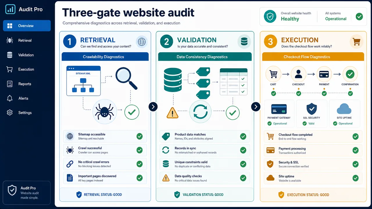 Three-gate website audit