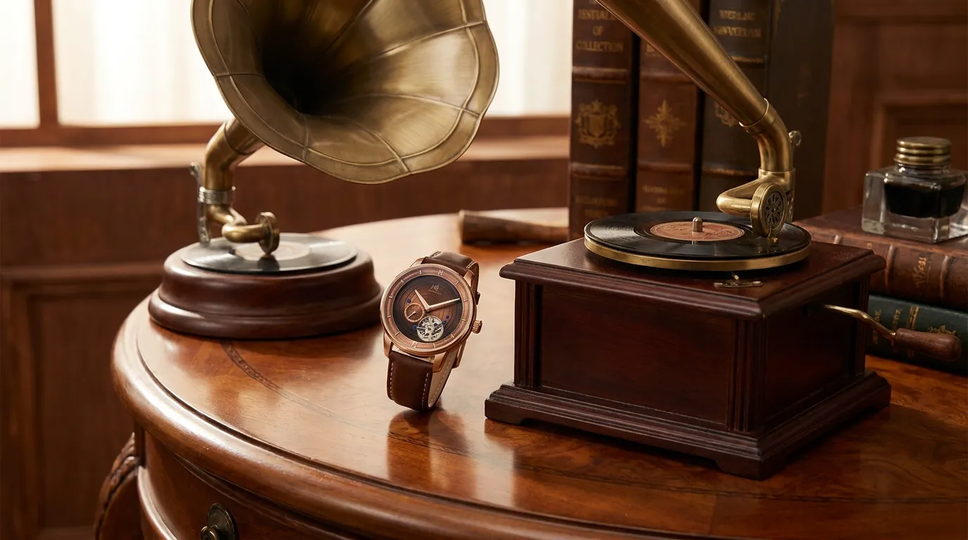 SHANGHAI Watch Phonograph Karrusel Brown Gradient Dial 43mm