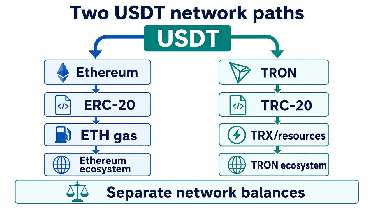 Dos rutas de red USDT