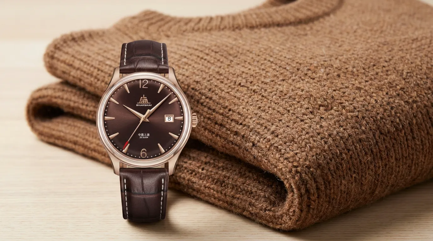 Warm brown sunburst dial with autumn tailoring