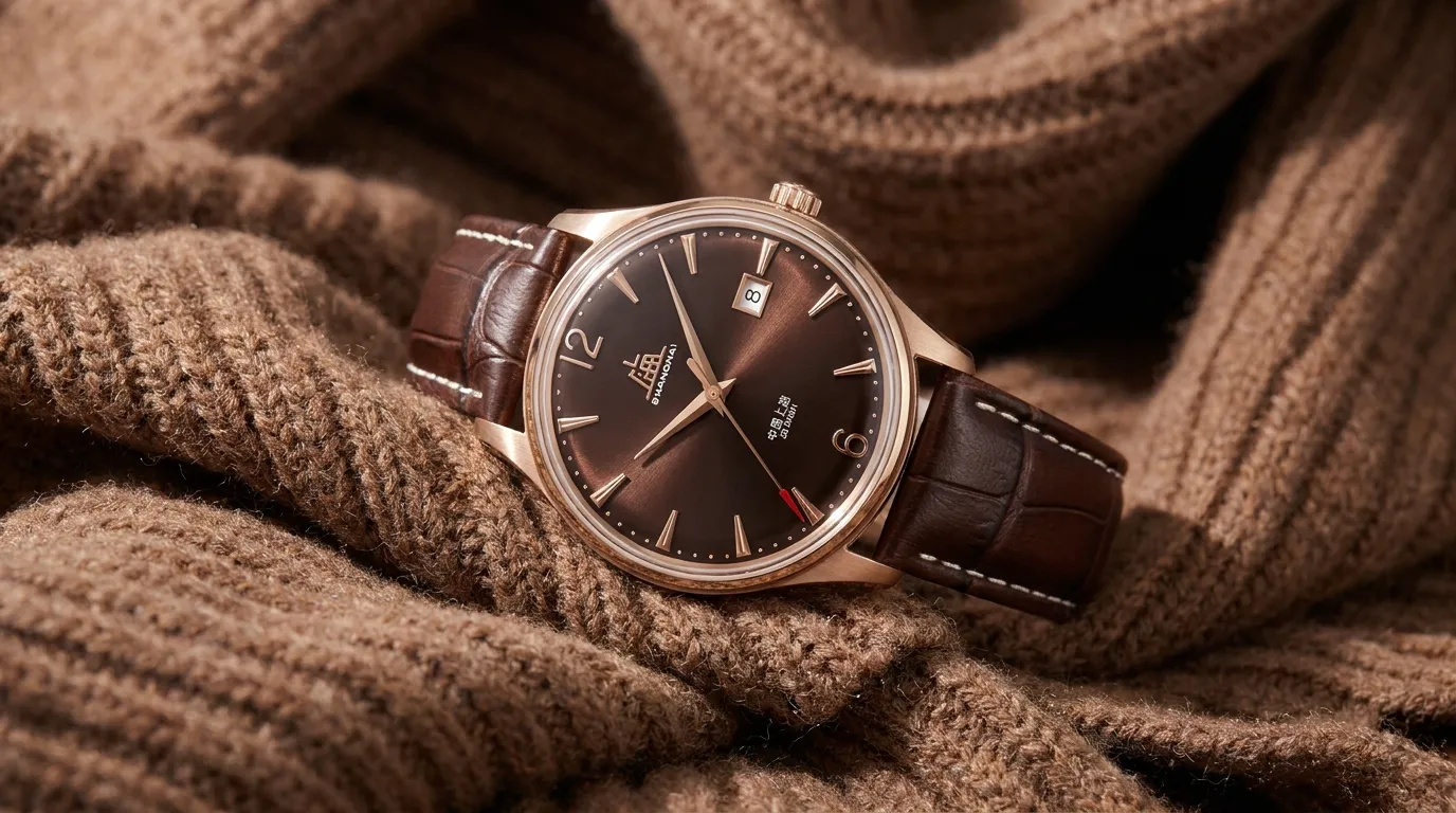 SHANGHAI Watch 50s Warm Brown Sunburst Dial 39mm